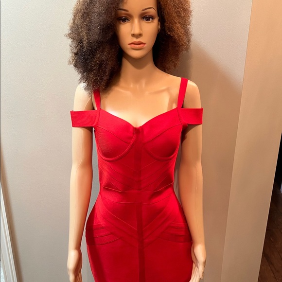 NWOT ADYCE Off Shoulder Bodycon Bandage Red Dress - Picture 5 of 13